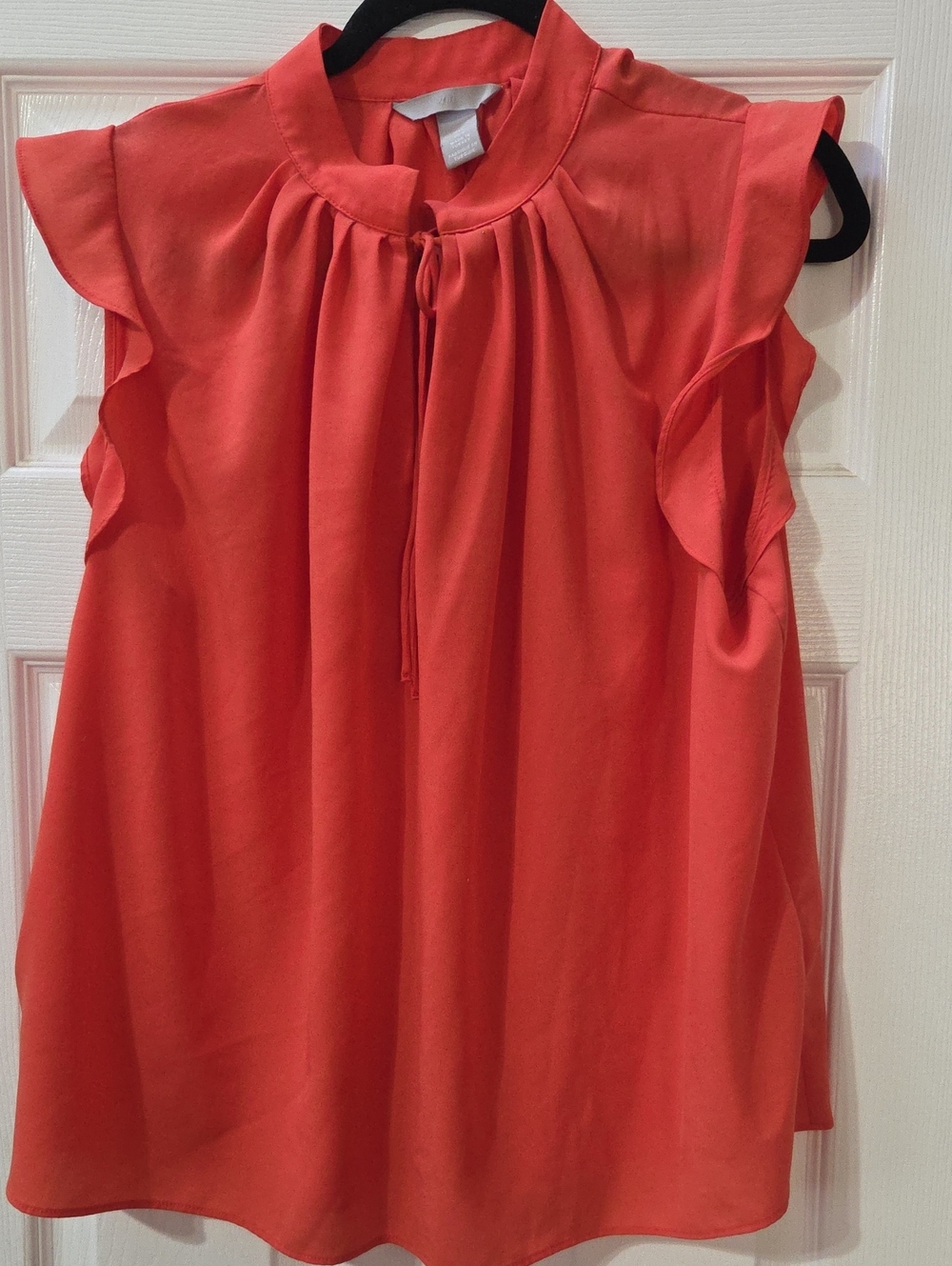 H&M Coral Tie-Neck Ruffle Sleeve Blouse
